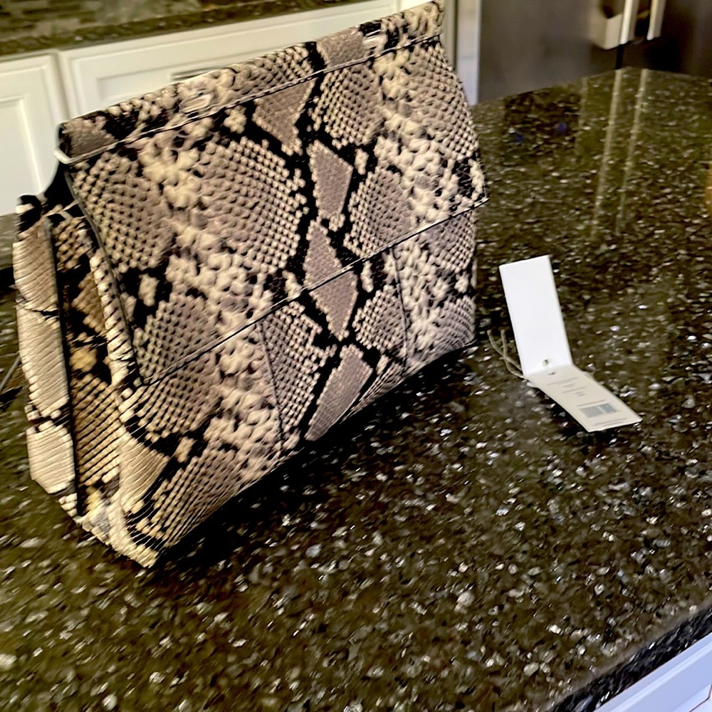 Tory Burch Block T Snakeskin Embossed Satchel